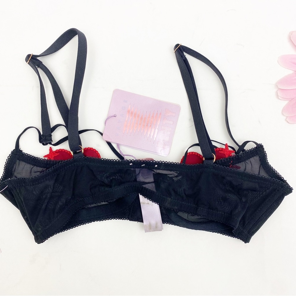 Savage X Fenty Hearts Stars Half Cup Bralette Velvet Mesh Unlined Valentines - Picture 7 of 10